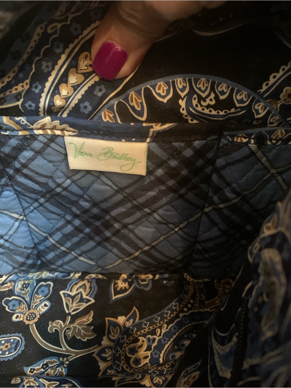 Vera Bradley Retired Windsor Navy Blue Paisley Quilted Tote - Picture 9 of 10